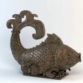 Carved Wooden Fish Statue 3d model