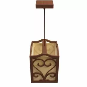 Carved Wooden Hanging Light 3d model