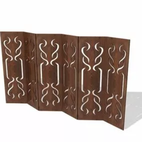 Vintage Carved Wood Privacy Screen 3d model