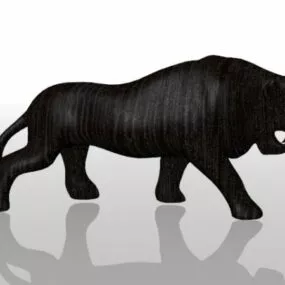 Carved Wooden Male Lion Statue 3d model