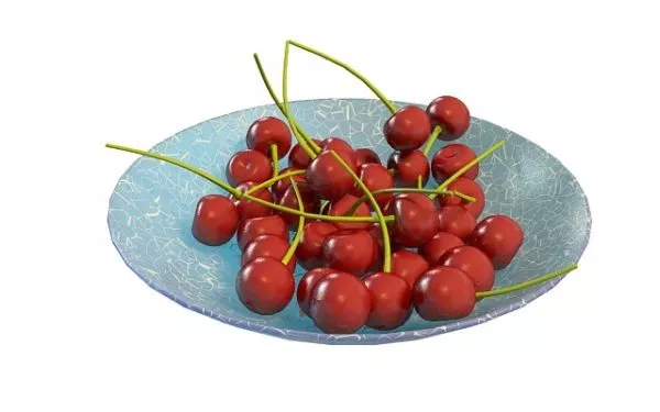 Cherries Fruit On Plate 3d model Cherries Fruit On Plate 3d model