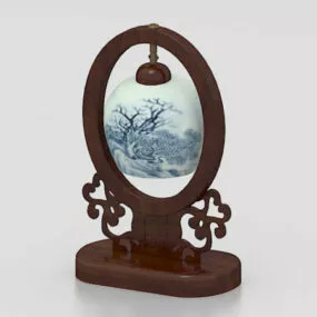 Antique Chinese Wooden Table Lamp 3d model