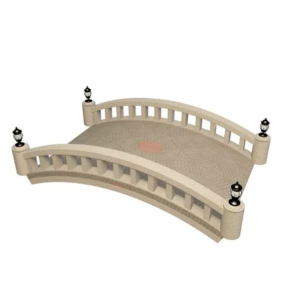 Old Curved Wooden Bridge 3d model