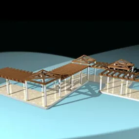 Chinese Outdoor Walkway Pergola 3d model
