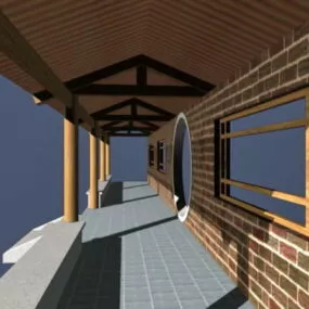Chinese Wooden Pergola Walkway 3d model