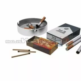 Cigarette, Ashtray Match 3d model
