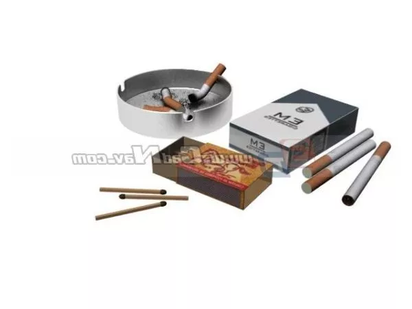 Cigarette, Ashtray Match 3d model Cigarette, Ashtray Match 3d model