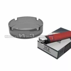 Cigarette Glass Ashtray With Lighter 3d model