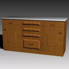 Classic Wooden Kitchen Island 3d model