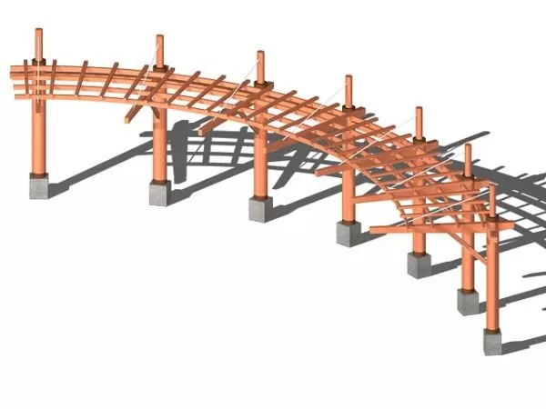 Outdoor Wood Curved Pergola 3d model Outdoor Wood Curved Pergola 3d model