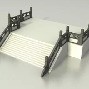 Stone Deck Stair And Railing 3d model