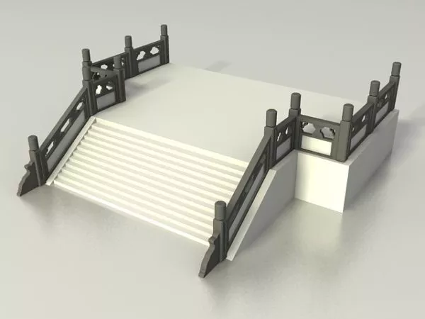 Stone Deck Stair And Railing 3d model Stone Deck Stair And Railing 3d model