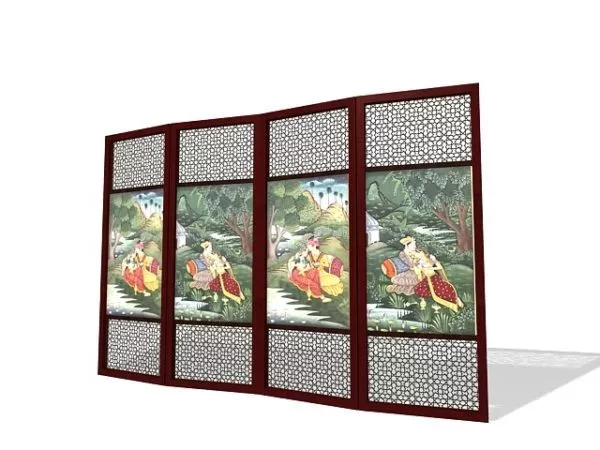 Chinese Wood Screen Partition Door 3d model
