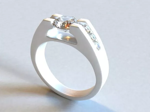 Diamond On Silver Ring 3d model