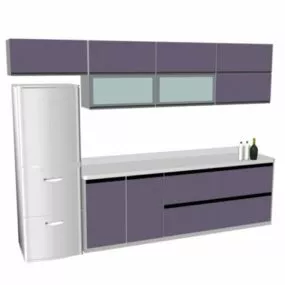Simple Kitchen Cabinet With Refrigerator 3d model