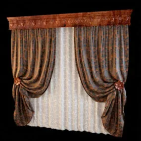 Embroidery Style Floor Length Window Drapery 3d model