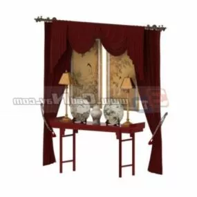 Antique Fabric Valance Window Curtain 3d model