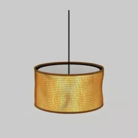 Fabric Yellow Drum Shade Pendant Lamp 3d model