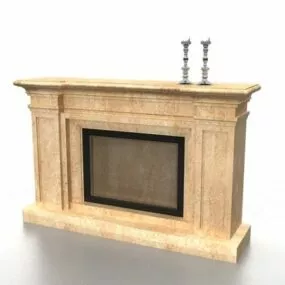 Fireplace Stone Material With Candlesticks 3d model