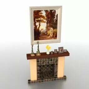 Home Fireplace With Mantel 3d model
