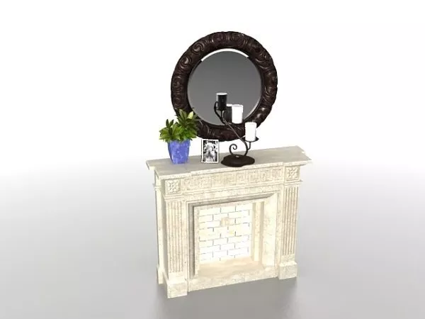 Marble Fireplace With Fire And Bench 3d model