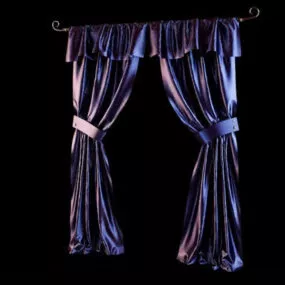 Floor Length Windows Black Drape 3d model