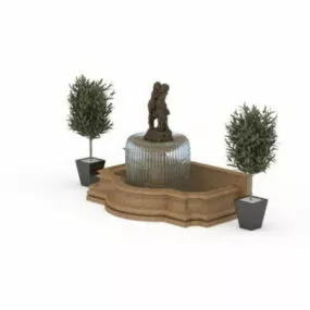 Garden Fountain And Tree Planter 3d model