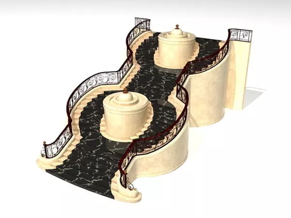 U Staircase With Handrail 3d model