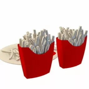 Fast Food Fries Bag And Plate 3d model