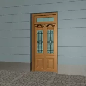 Wood Front Door Transom Style 3d model