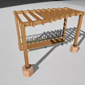Garden Wooden Pergola With Bench 3d model