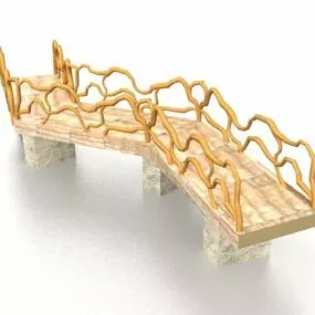 Garden Bridge Tree Branches Rails 3d model