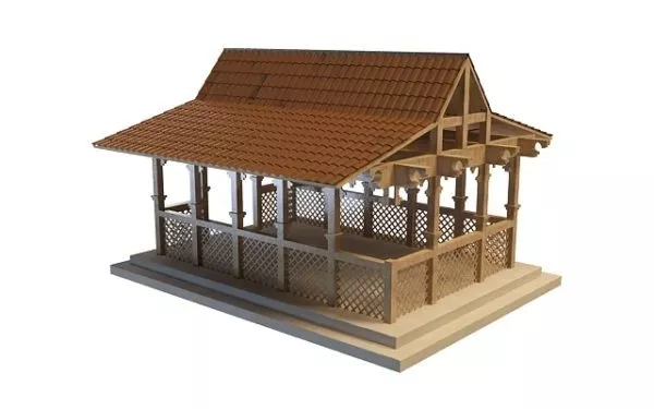 Gazebo With Bench Chair 3d model