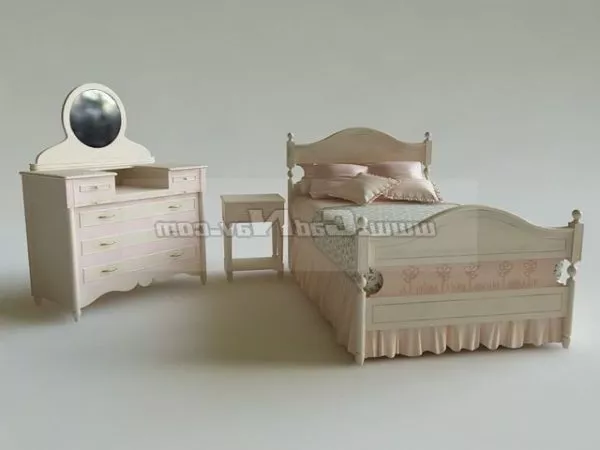 Bedroom Dressing Table With Rectangular Mirror 3d model