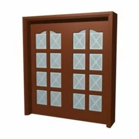 Wooden Glazed Double Door 3d model