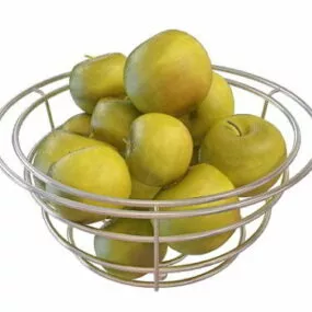Kitchen Green Apples In Basket 3d model