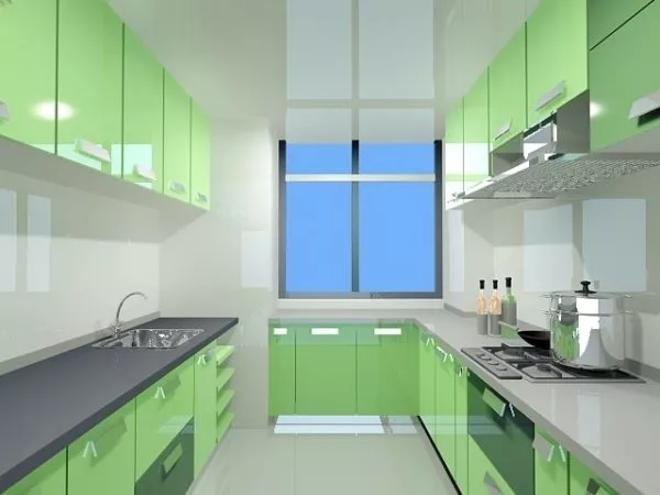Green Color U Shape Kitchen 3d model Green Color U Shape Kitchen 3d model
