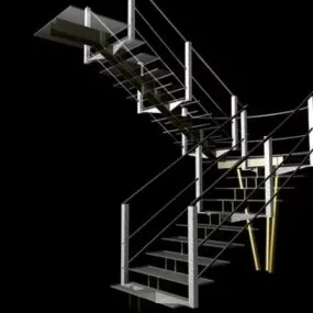 Half Landing Interior Glass Stairs 3d model