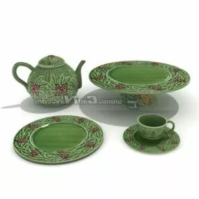 Hand Painted Tea Cups Set 3d model