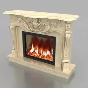 Antique Carved Marble Fireplace 3d model