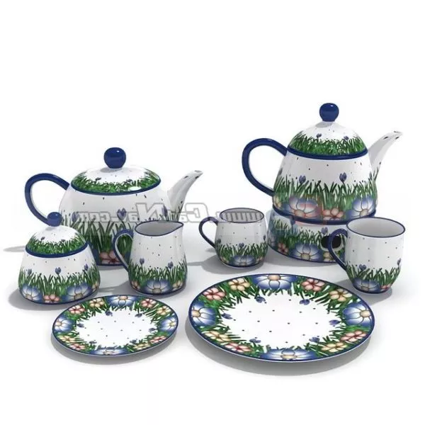 White Porcelain Teapot Set 3d model