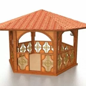Hexagon Wooden Wooden Gazebo 3d model