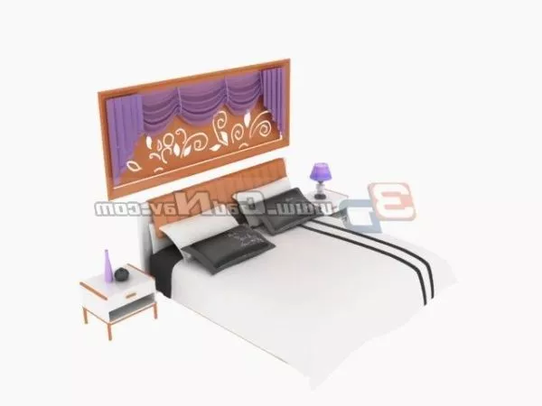 Hotel Double Bed With Bedroom Accessories 3d model Hotel Double Bed With Bedroom Accessories 3d model