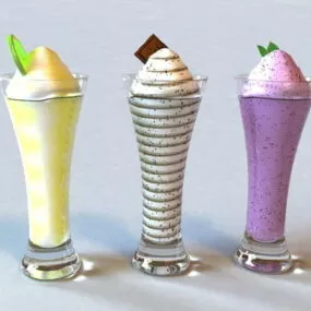Glass Cup Ice Cream 3 Set 3d model