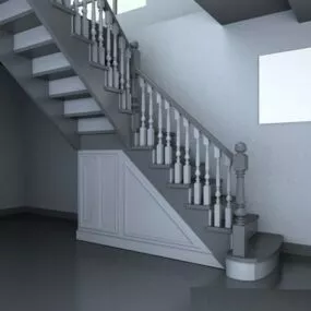 Interior Design Wooden Straight Stairs 3d model
