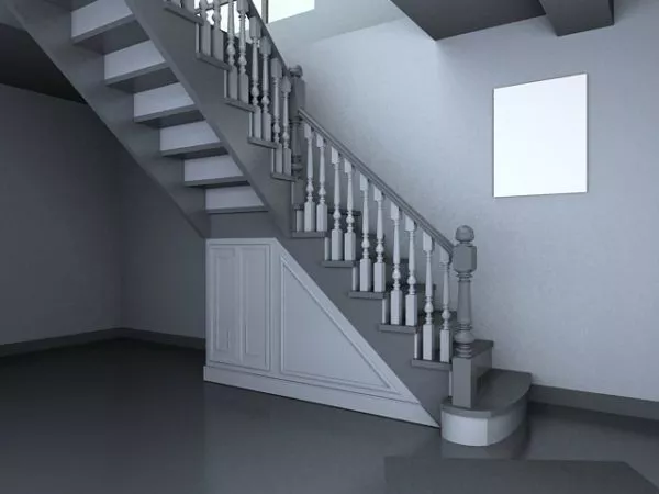 Indoor Staircase With Steel Handrail 3d model