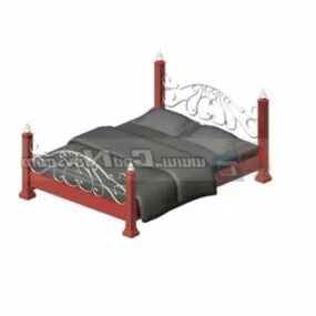 Wood Frame On Iron Bed 3d model