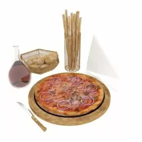 Food Pizza And Wine 3d model