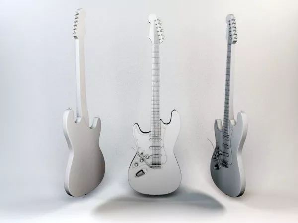 Electric Bass Guitar White 3d model