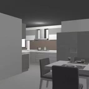 Home Kitchen With Dining Set Furniture 3d model